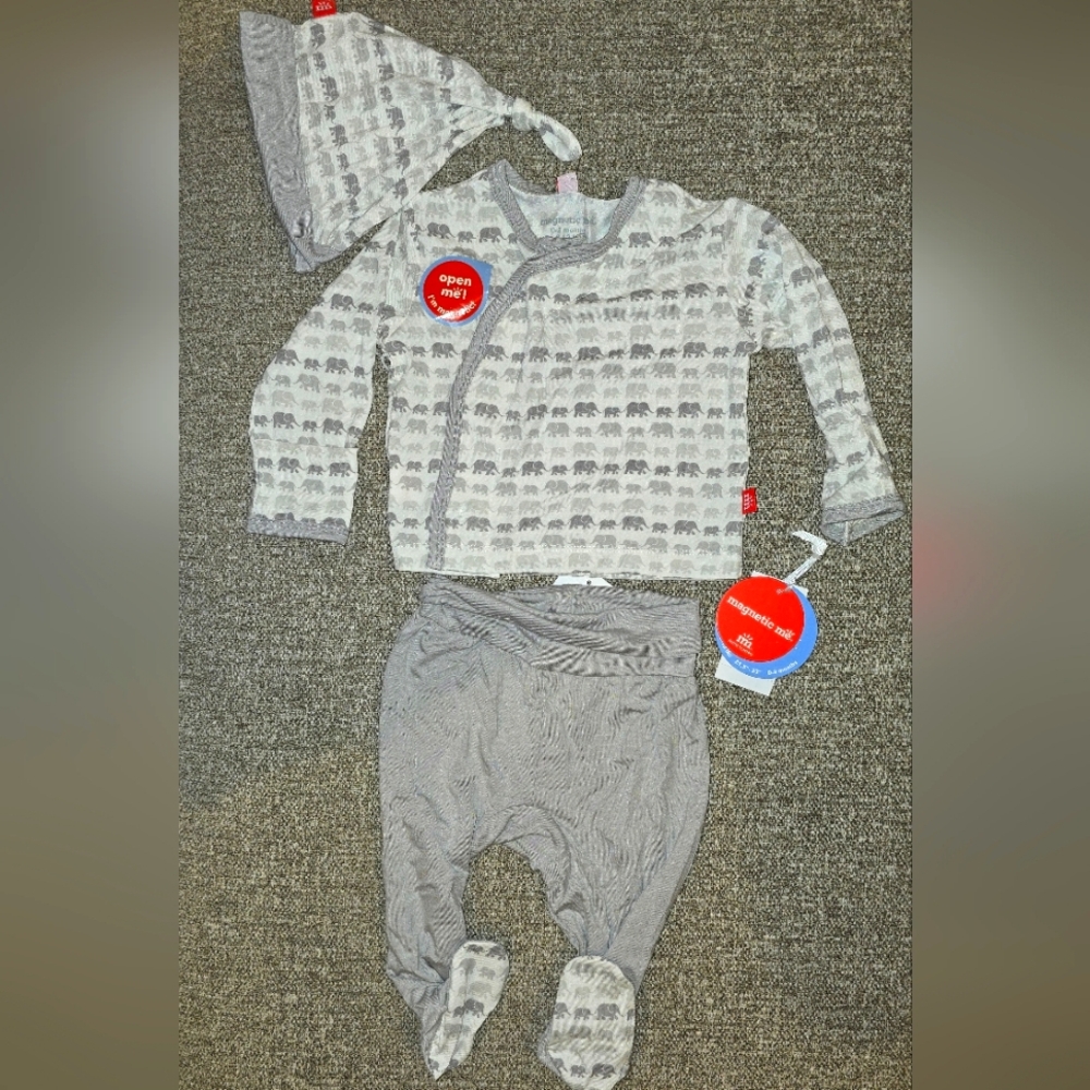 MAGNETIC ME Gray Elephant Print Baby Outfit Set